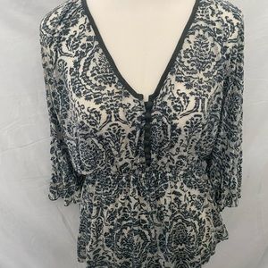 Dark green lacy-look top by Language Los Angeles